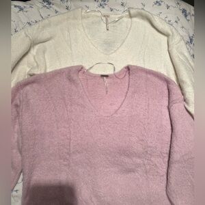 Free People Lofty V Neck Sweater Duo